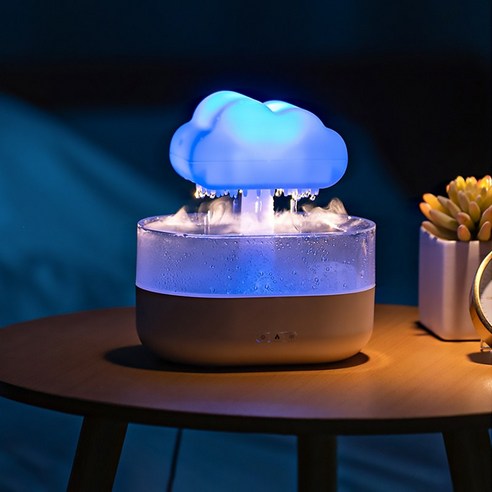 Nurom 무드등 미니 빗소리 구름비 물방울 초음파 가습기 대용량, 흰색, A(200ml)