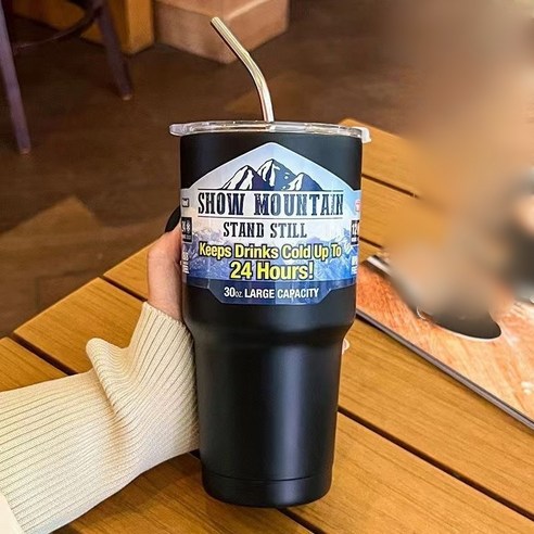 BLOWFISHFUGU 스텐 보냉 컵 스텐 보냉컵 쿨러 서머 컵 빨대냉동컵 900ML, 2개, 블랙