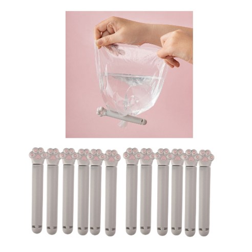 카무 고양이 고정클립 밀봉집게, 12p, 그레이