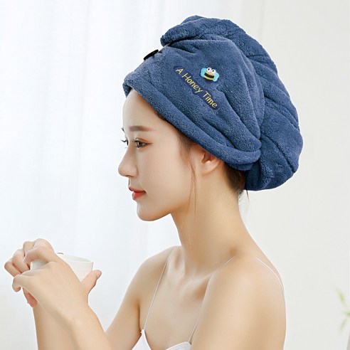 한식 마른 머리 수건 흡수 목욕 모자 이중 머리 수건 그윽하다 두껍다 꿀벌 마른 머리 모자 머리를 닦다, 25x65±1cm, 짙 은 남색