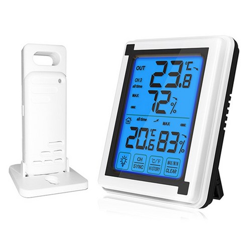 Deoxygene 백라이트 LCD 미터 C가있는 디지털 무선 습도계 실내 실외 온도계 온도 및 습도 게이지 모니터, 하얀색