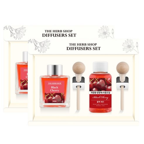 더허브샵 차량용 디퓨져 본품 50ml + 리필 50ml 선물세트, 블랙체리, 2세트