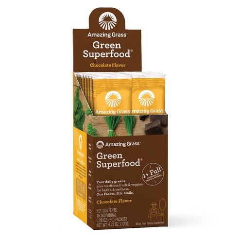 어메이징그라스 그린 슈퍼푸드 알칼라이징 & 에너자이징 플랜트 베이스드 뉴트리션, Cacao Chocolate, 15회