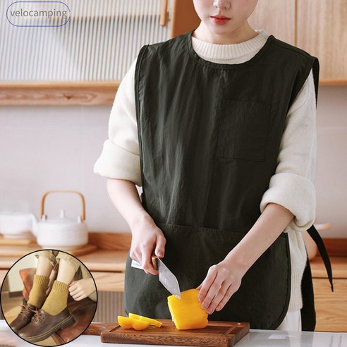 조끼 방수앞치마 무지 캠핑 카페앞치마 공방 어린이집 화방앞치마(기모양말 포함), 다크 카키, 1개