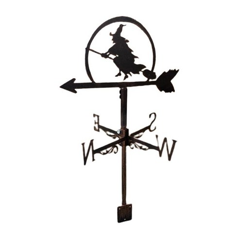장착 브래킷이 있는 레트로 프레임 풍향계 스테인레스 스틸 풍향계 - 플라잉 마녀 인형 디자인 장식품, 검정, 스테인리스 강