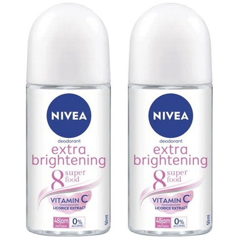 니베아 여성용 엑스트라 브라이트닝 48 잼 롤 온 데오드란트, 2개, 50ml