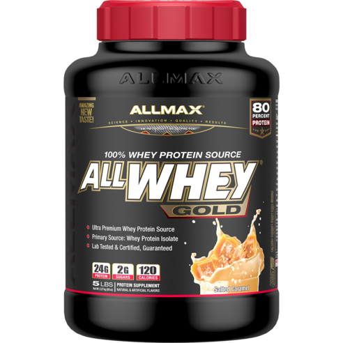 Allmax 올 웨이 골드 프리미엄 아이솔레이트 프로틴 블렌드, 솔티드 카라멜 팝콘(Salted Caramel Popcorn), 2.27kg, 1개