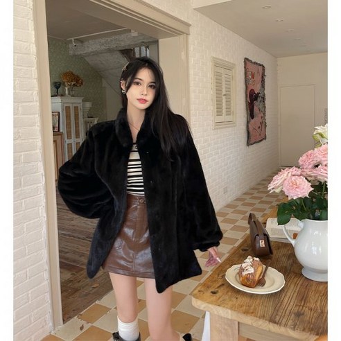 [OKㅣ강추] 밍크퍼 코트 프리미엄 자켓: 선물용 케이프 아우터 호리젠탈 모피코트 밍크코트 [OKNOWㅣ추천상품]