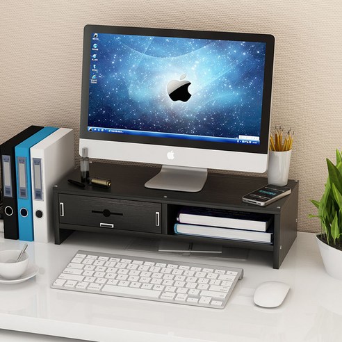 【Computer Rack】【컴퓨터 랙】자궁 경부 척추 보호 컴퓨터 디스플레이 화면 높은 선반 사무실 데스크탑 컴퓨터베이스 책 데스크탑 스토리지 랙, 더블레이어파티션블랙호두(1서랍)
