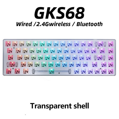 스웨그키 TTC GKS68 블루투스 24G 무선 맞춤형 기계식 키보드 키트 60 핫 스왑 가능 RGB 백라이트 PCB DIY 3 모드, 없음, 없음, GKS68 Transparent+Lime mute sw