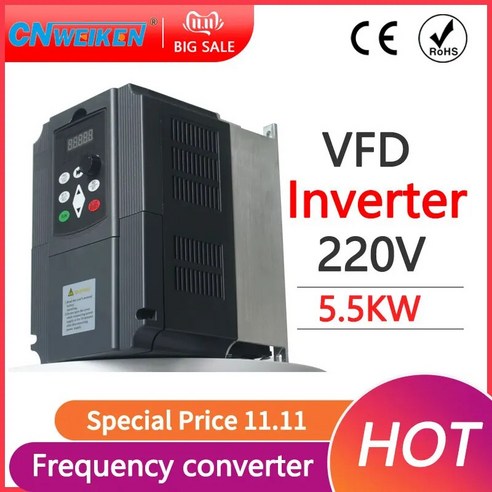 VFD AC 주파수 인버터 단상 입력3 상 출력 드라이브 주파수 변환기 55kw 75kw 11kw 220V380V, 1개