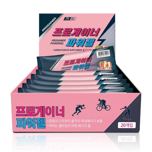 프로게이너 파워젤 복숭아맛 2박스 40포 자전거 마라톤 등산 라이딩 철인3종 에너지젤 스포츠젤, 800g