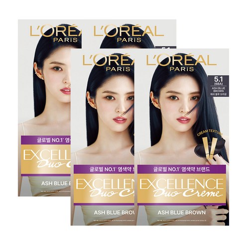 로레알파리 엑셀랑스 크림 더블튜브 염모제, 5.1호 애쉬 블루 브라운, 4개