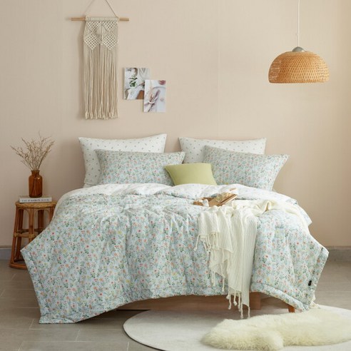 산뜻한 휴식을 선사하는 [박홍근홈패션] 민트 아사면 워싱 차렵이불 S: 봄, 가을을 위한 섬세한 선택 박홍근차렵이불