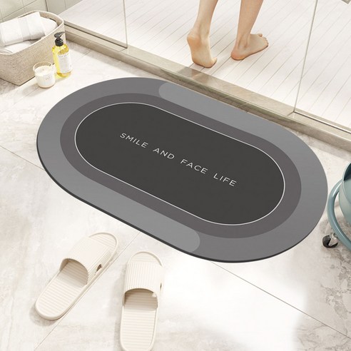 FASEN 홈 반원형 직사각형 물흡수 소프트 논슬립 욕실 화장실 다용도 빨아쓰는 규조토 발매트, Z-11.타원-스마일