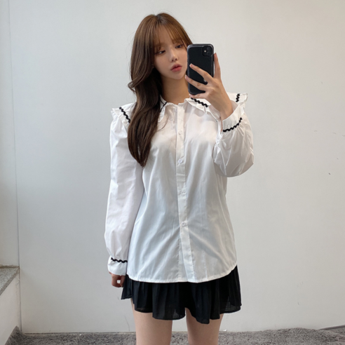 VANANA2 여성 페미닌 빅 프릴 카라 블라우스 셔츠