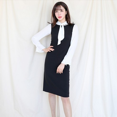 매력적인 아나운서 룩을 위한 민소매 정장 나시 스판 원피스