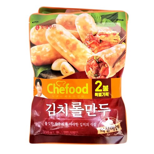 롯데 쉐푸드 의성마늘 김치롤만두(330g*2봉) 쫄깃바삭 군만두 간식 간편식 냉동식품, 1개
