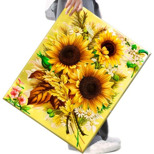 FASEN 액자 보석십자수 캔버스형 DIY 키트 40 x 50 cm, 1세트, FAN88.해바라기 꽃다발입니다