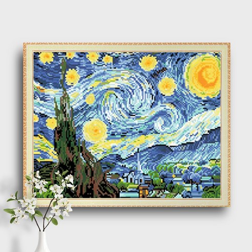 오늘의오브제 DIY 보석십자수 캔버스형 50x40cm, 1개, B1_01_고흐의 별이 빛나는 밤에