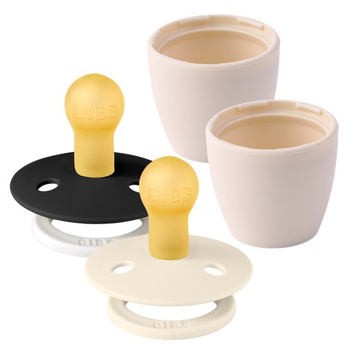 빕스 컬러 고무 쪽쪽이 2P+화분캡 2P, 2단계(6~18개월), 아이보리+블랙나이트+화분캡2P