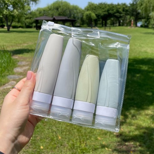 키젤 새지않는 실리콘 다목적 여행용 공병, 60ML2개 + 90ML2개 세트(파우치+네임택 포함)