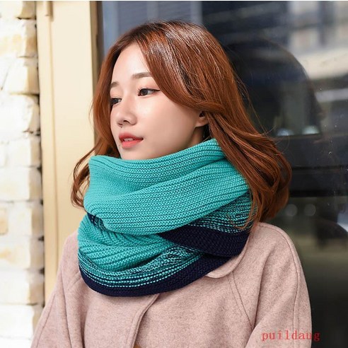 한국어 버전 겨울 보온 여성 털실 목도리 커버 두껍다 그라데이션 니트