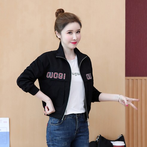 여성 의류 새로운 한국어 스타일 패션 초가을 긴 소매 얇은 느슨한 모든 일치 작은 코트 짧은 스탠드 칼라 자켓