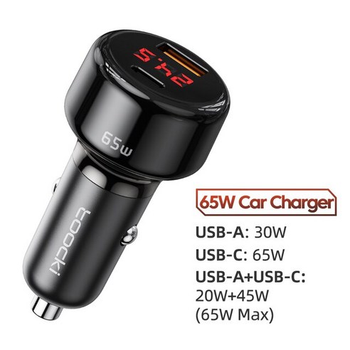 차량용초고속충전기 차량충전기 고속충전기 Toocki 65W USB 충전기 자동차 빠른 QC4.0 C 샤오미 삼성 아이, 01 Black 65W charger, 01 Black 65W charger