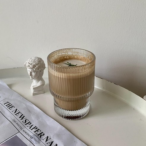 DFMEI 세로 줄무늬 유리잔 집에서 라떼 커피잔으로 물컵 고얀치 주스잔, DFMEI 투명 짧은 스트라이프 190ml