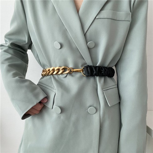 두꺼운 체인 벨트 여성의 디자인 감각 유럽과 미국의 복고풍 거리 복장 코트 탄성 허리 인감