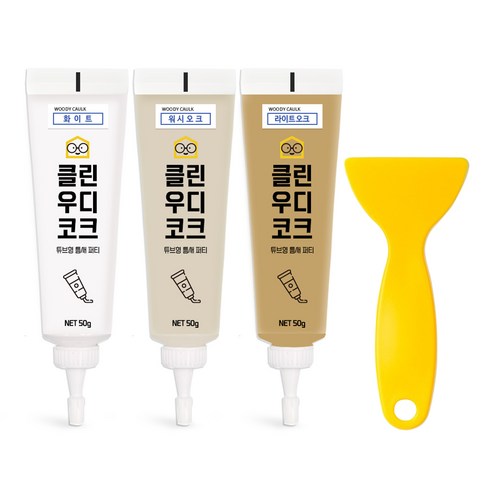 철물팩토리 퍼티 우디코크 마루바닥보수 메꾸미 보수제, 화이트+워시오크+라이트오크+PVC헤라, 1세트