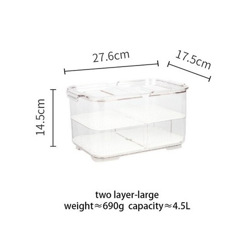 냉장고용기함 애완 동물 식품 저장 뚜껑 주방 별도의 냉동고 인감 빈 야채 고기 신선한 상자 주최자, two layer-L 4.5L