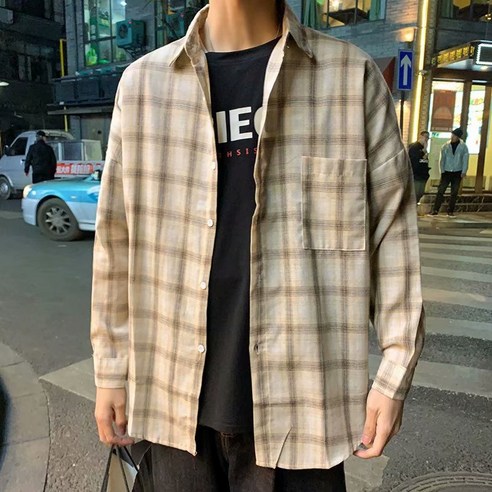 춘추 루즈한 긴팔 체크 셔츠