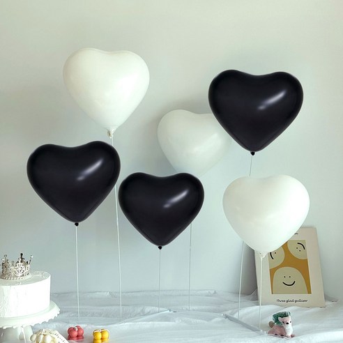하트 풍선 스탠드 슬림스탠드 생일 기념일 파티 검정색, 2세트, 블랙+화이트