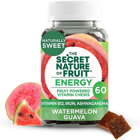 The Secret Nature of Fruit Energy Chews 비타민 B12 철분 아슈와간다 60개, 60정, 1개