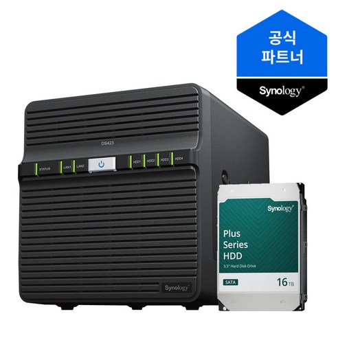 시놀로지 나스 4베이 NAS DS423 (16TBx1) 정품 HDD HAT3310, 1L, 1개