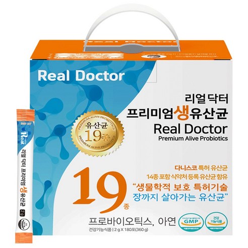 리얼닥터 프리미엄 생 유산균 2g*180포 신바이오틱스 모유균 다이어균 다니스코특허 14종유산균 대장비피더스균4종 온가족면역유산균 남재현원장