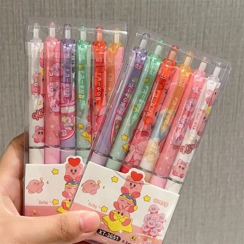 생일선물 커비 블랙 시그니처 펜 뉴트럴 만화 하이 뷰티 05 크리스마스 소녀 여자 친구 생, 1.05mm 6pcs