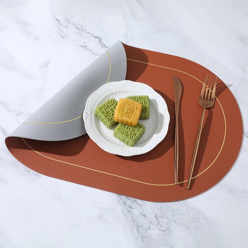 비다마르 방수 가죽 양면 테이블 매트 4p, 브라운/그레이, 1세트, 45 x 30 cm