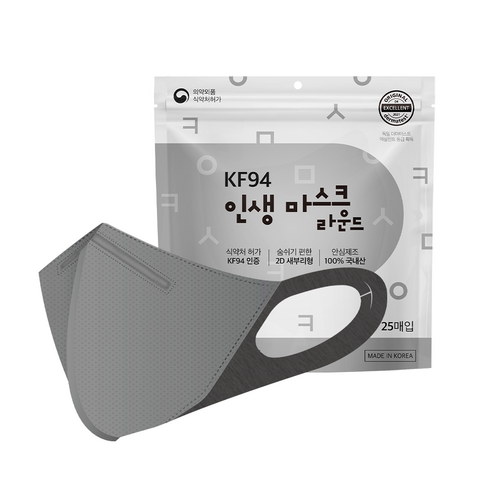 귀편한 인생라운드 KF94 마스크 컬러 중형, 50매, 1개, 그레이