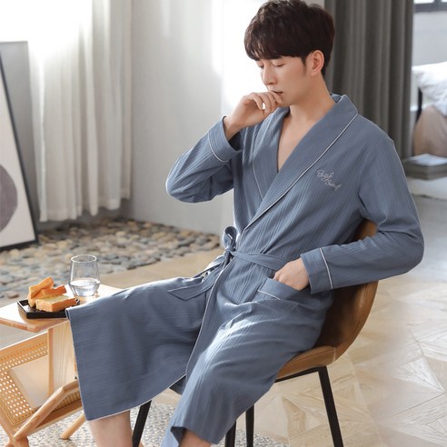 DPMEI 커플 순면 긴팔 가운 여춘추 전판 홈솔핏 남녀공용 가운 가운, DFMEI Z9999다크수란남, M