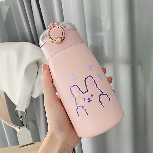 DFMEI 텀블러 여띠 빨대 스테인리스 물컵 주전자의 귀여운 배불뚝이 컵, 핑크 사랑 500ml, 싱글 컵