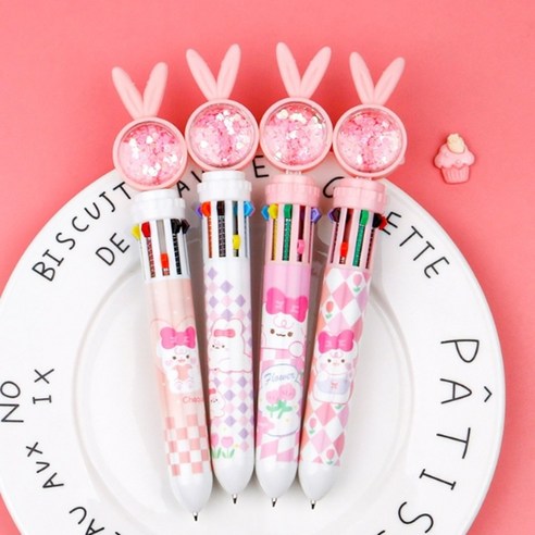 [OKㅣ강추] 큐티래빗 10색 볼펜 4종 1세트 다색 멀티펜 학원 학생 단체선물 답례품 [OKNOWㅣ추천상품]