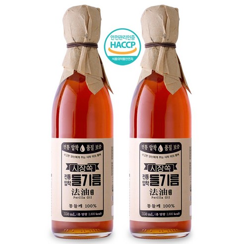 시장쏙 전통압착 들기름, 350ml, 2개