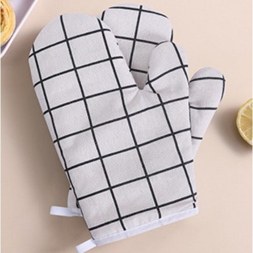 허니잼 북유럽 주방장갑, 체크화이트, 2개입