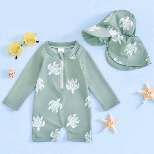 폴더램즈 베이비 초록거북이 스윔수트 세트 아기 수영복 래쉬가드