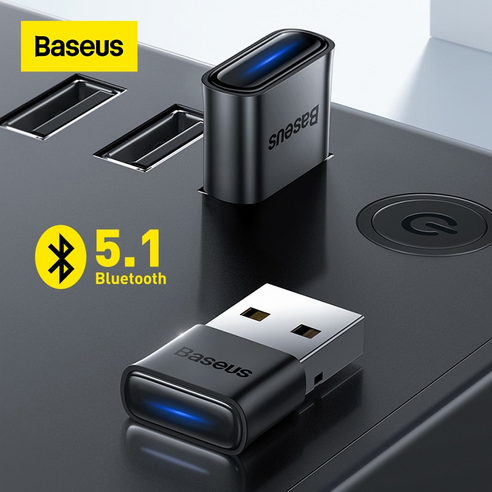 baseus usb 블루투스 어댑터 동글 어댑터 블루투스 5.1 for pc 노트북 무선 스피커 오디오 수신기 usb 송신기, 검은색