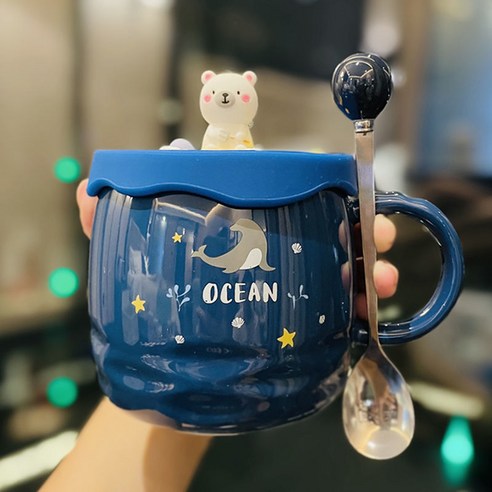 귀여운 북극곰 도자기컵 소녀의 마음 학생 기숙사 사무실 물컵, 북극곰 바다거북 도자기 컵, 【 규격 】