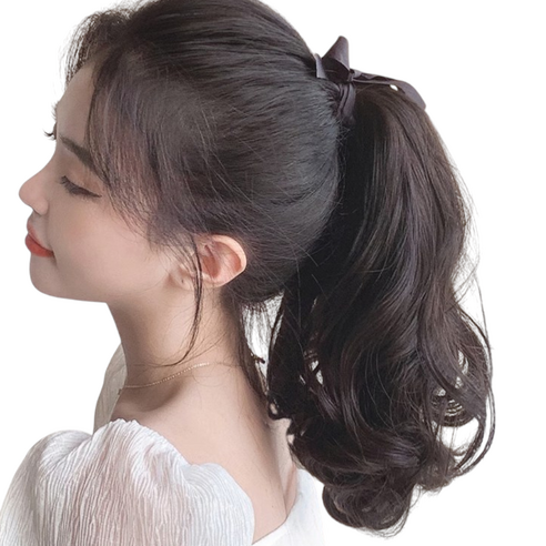 가발위드 웨이브 무광 끈 묶음형 포니테일 다나, 1개, 블랙브라운40cm